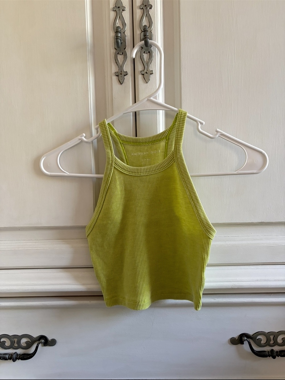 American Eagle Ribbed Halter Cropped Tank Top - Lime Green
